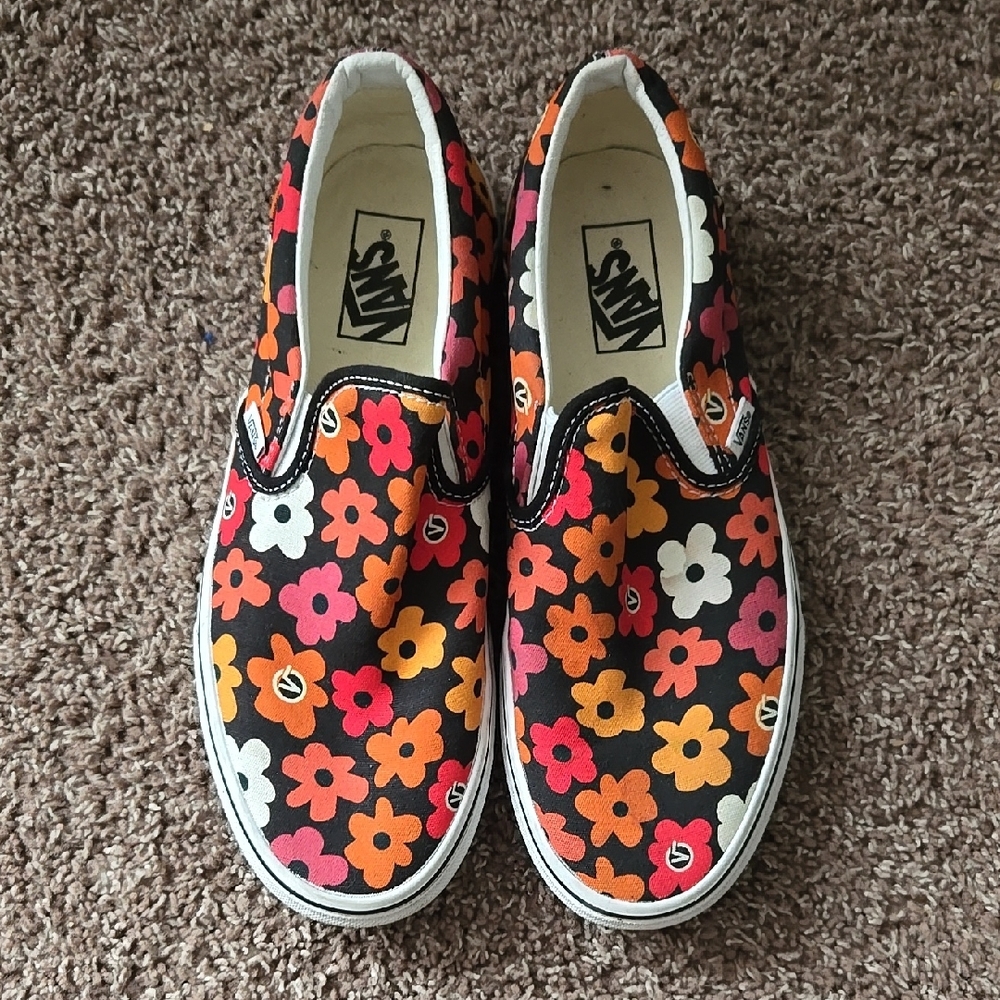 Vans Floral Slip-On Sneakers - Black, Orange, Pink, White